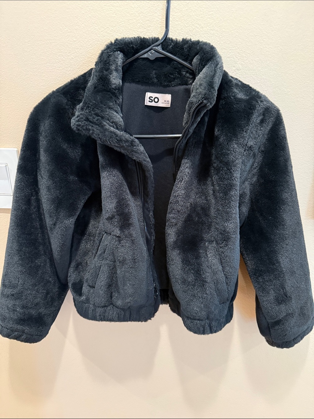 SO Kids Plush Faux Fur Jacket in Charcoal